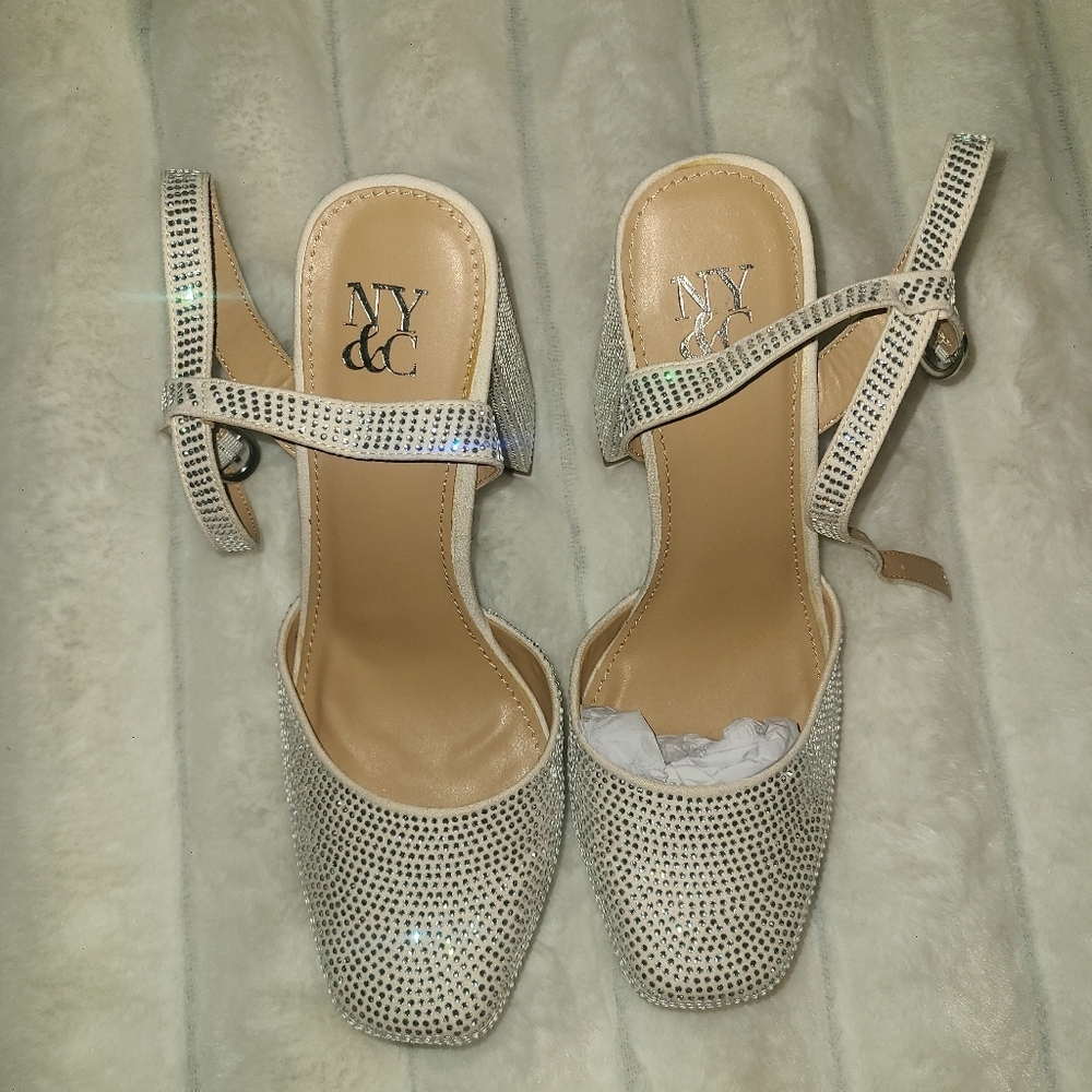 New York & Company Silver Platform Shoes with Ankle Strap 7.5